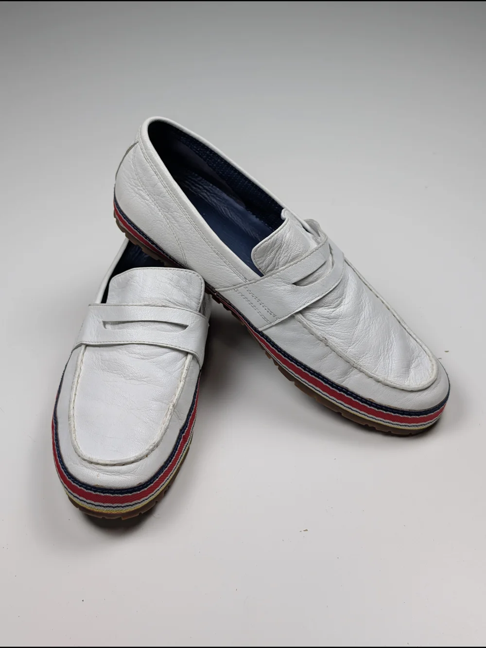 Cole Haan Nike Air Mens White Leather Penny Loafers Stripe Driver Size 10 M